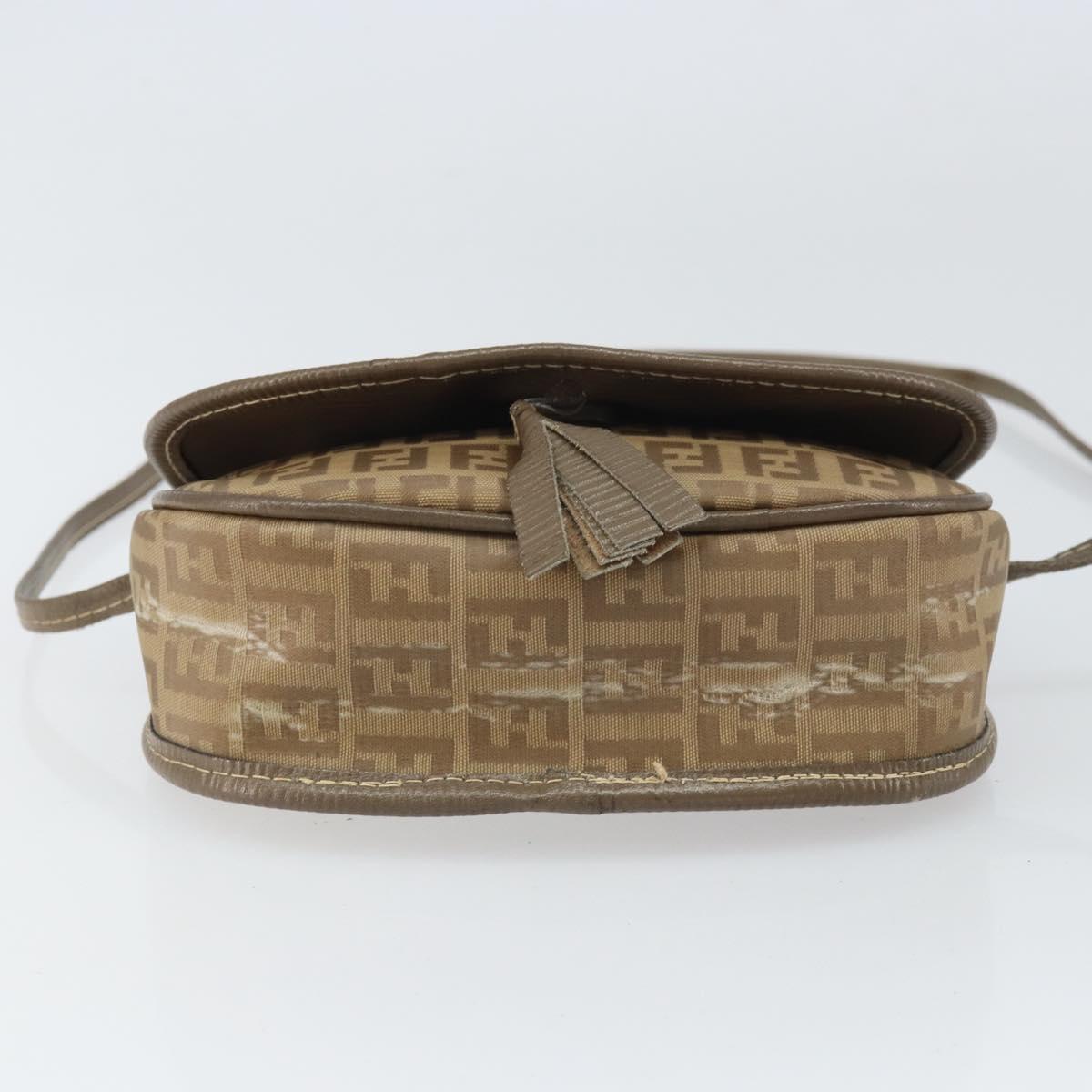 FENDI Zucchino Canvas Shoulder Bag Coated Canvas Beige Auth ep12978