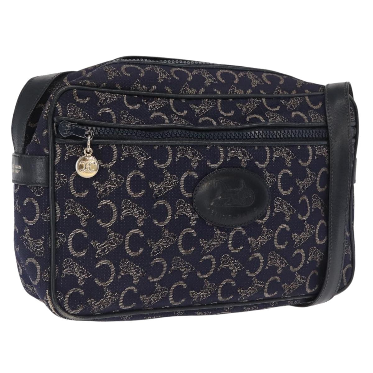 CELINE C Macadam Canvas Shoulder Bag Navy Gold Auth ep12983