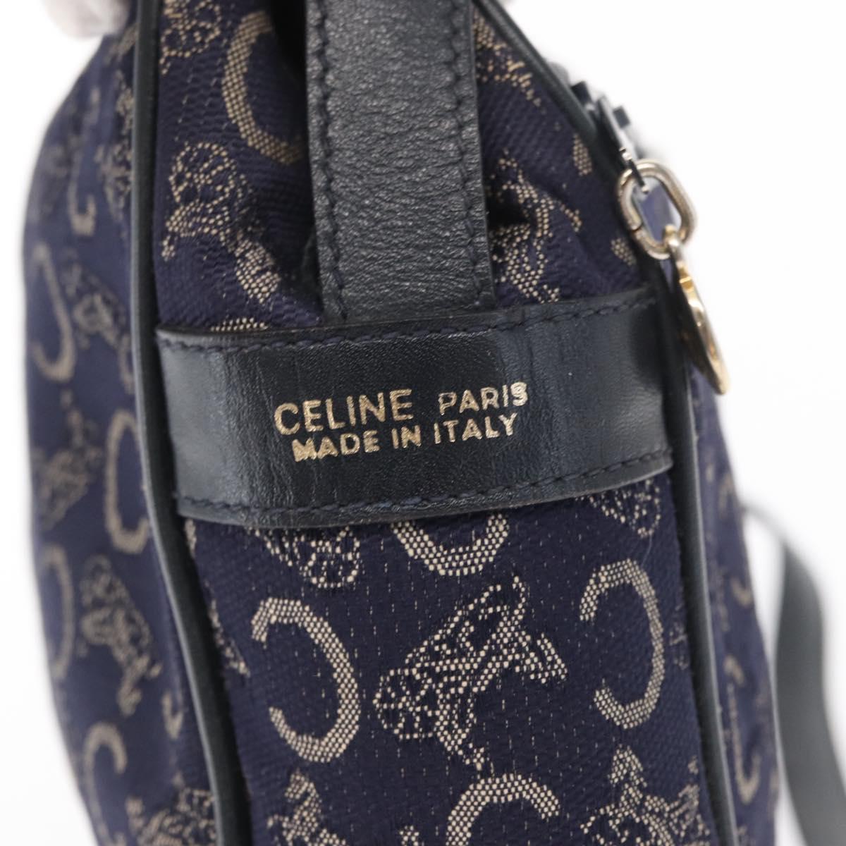 CELINE C Macadam Canvas Shoulder Bag Navy Gold Auth ep12983