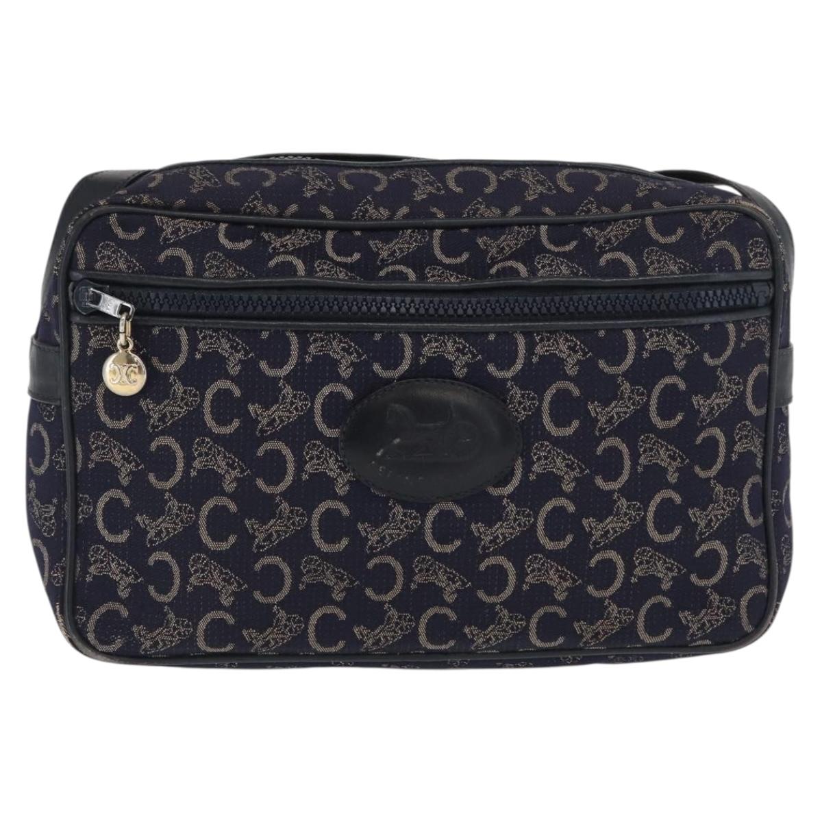 CELINE C Macadam Canvas Shoulder Bag Navy Gold Auth ep12983