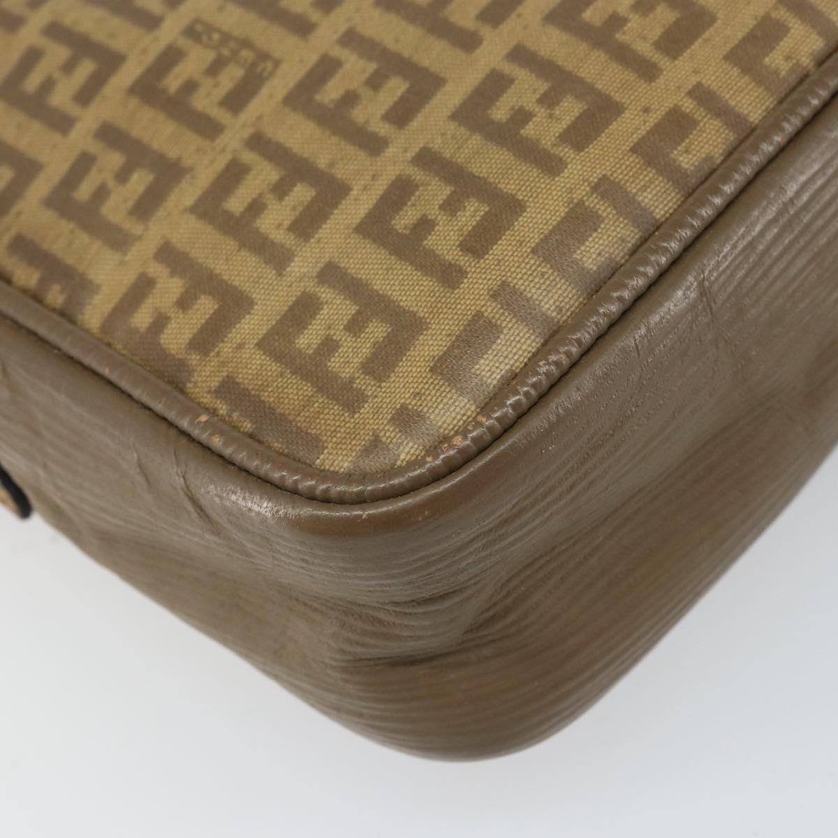 FENDI Zucchino Canvas Shoulder Bag Coated Canvas Brown Auth ep12984