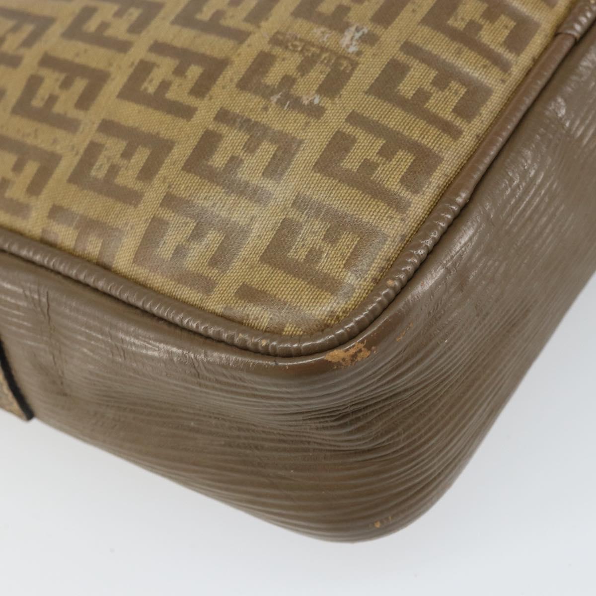 FENDI Zucchino Canvas Shoulder Bag Coated Canvas Brown Auth ep12984