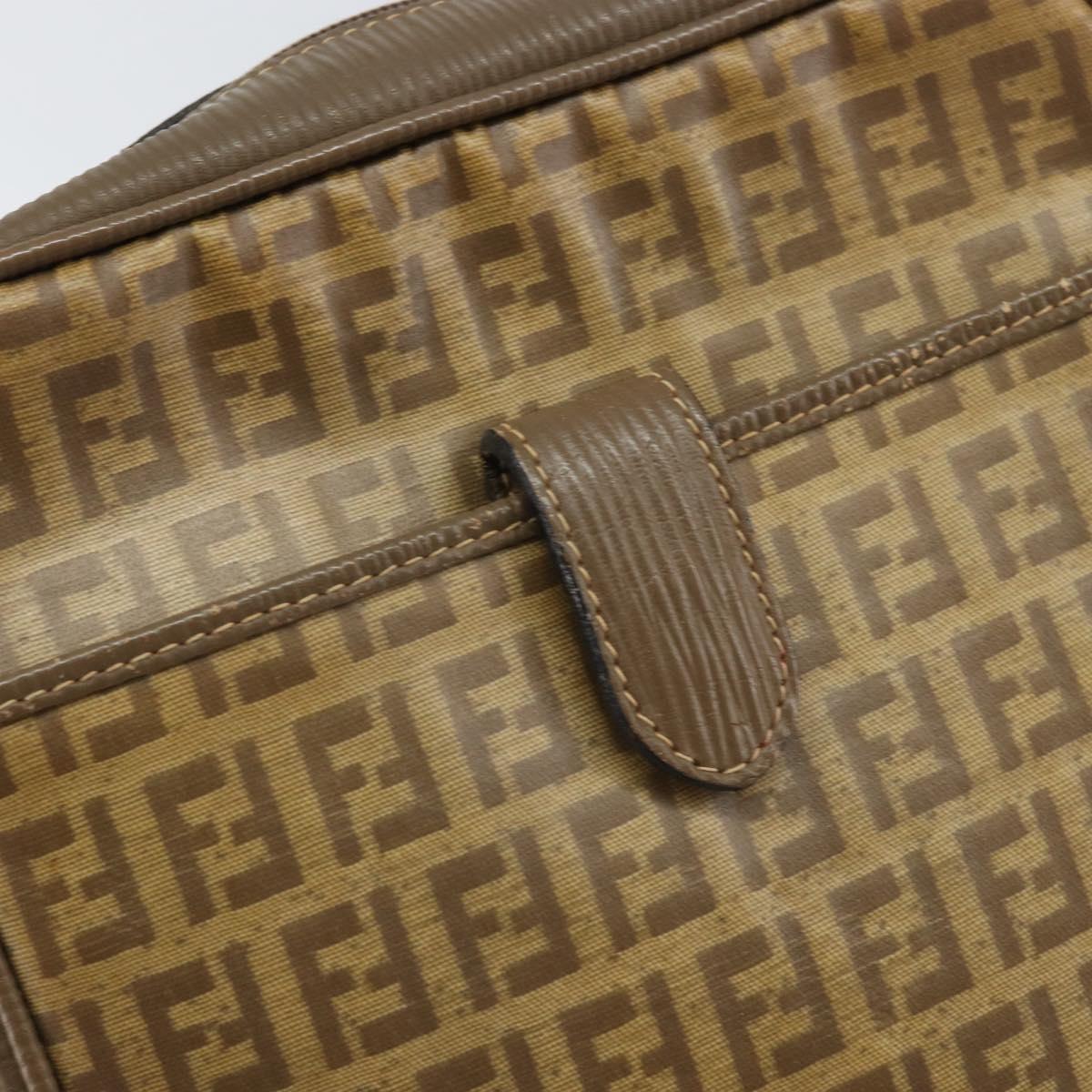 FENDI Zucchino Canvas Shoulder Bag Coated Canvas Brown Auth ep12984