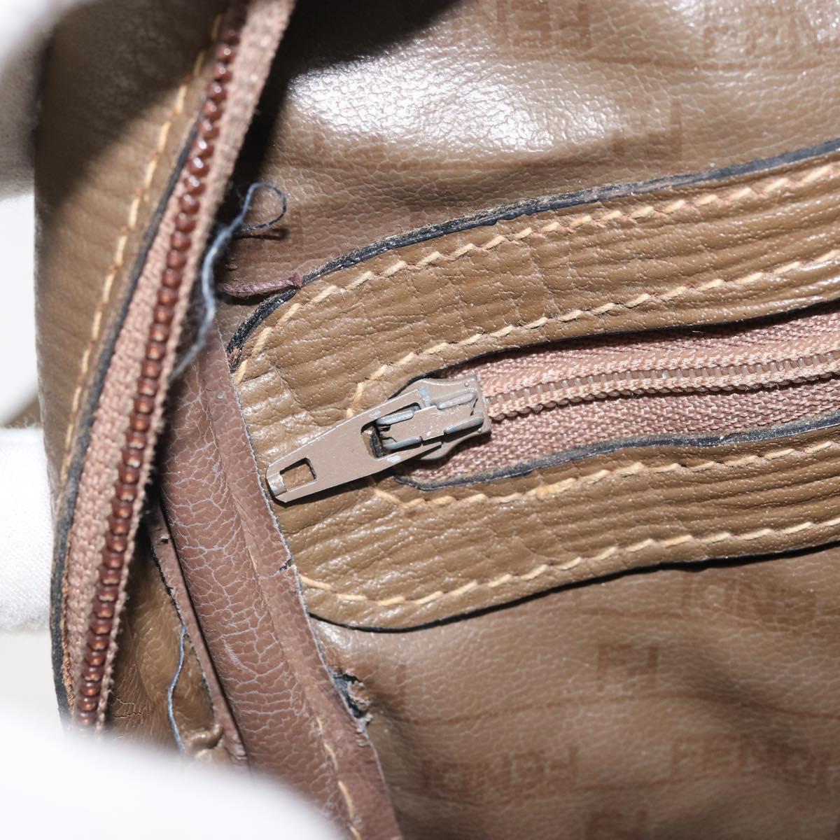 FENDI Zucchino Canvas Shoulder Bag Coated Canvas Brown Auth ep12984