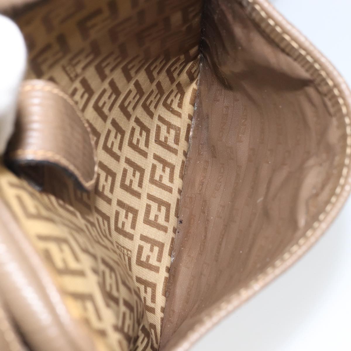 FENDI Zucchino Canvas Shoulder Bag Coated Canvas Brown Auth ep12984