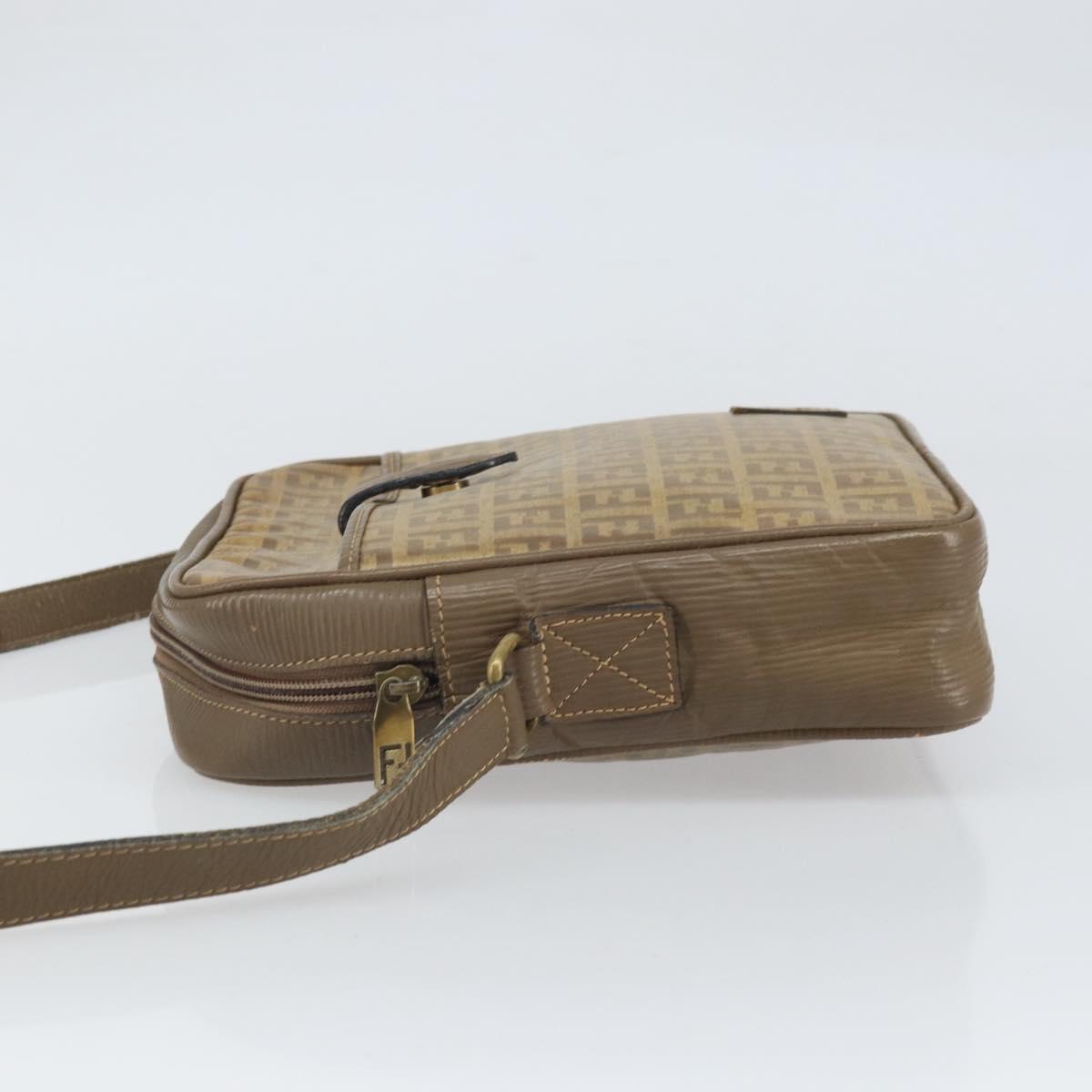 FENDI Zucchino Canvas Shoulder Bag Coated Canvas Brown Auth ep12984