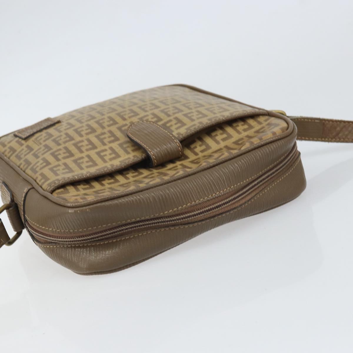 FENDI Zucchino Canvas Shoulder Bag Coated Canvas Brown Auth ep12984