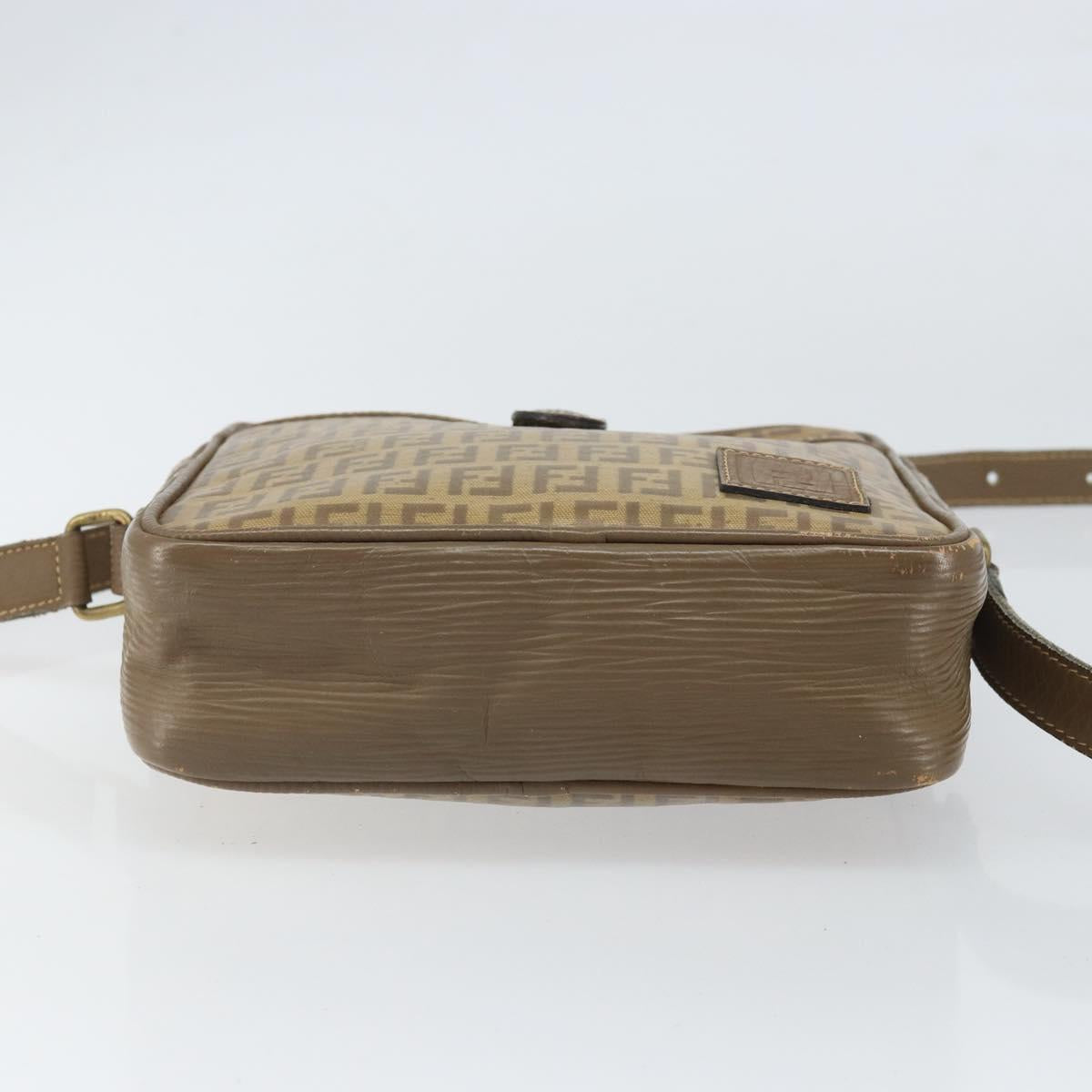 FENDI Zucchino Canvas Shoulder Bag Coated Canvas Brown Auth ep12984