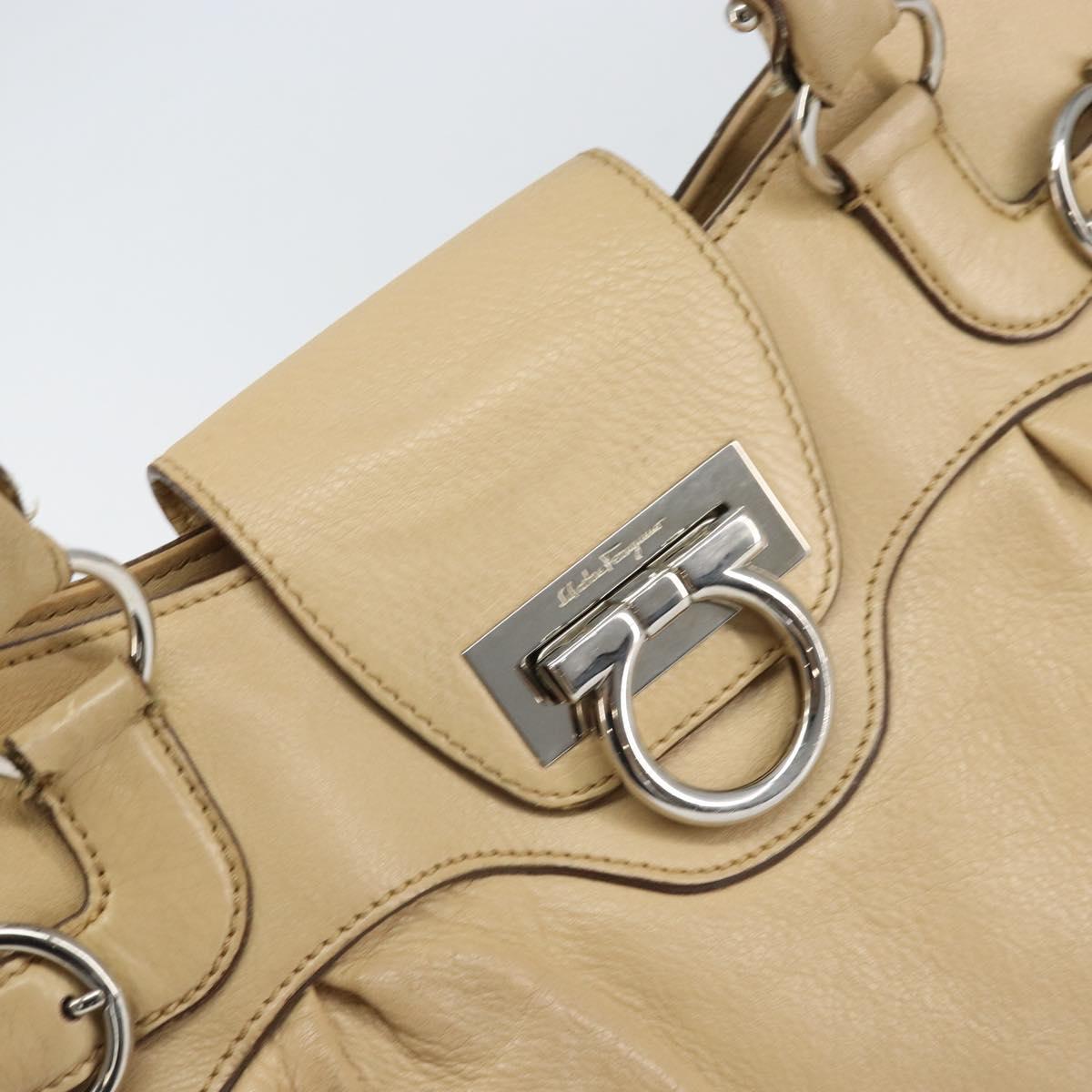 Salvatore Ferragamo Gancini Hand Bag Leather Beige Silver Auth ep12988