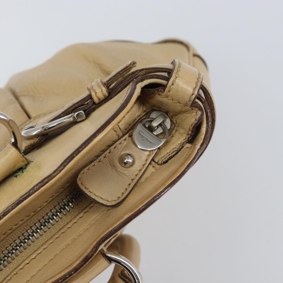 Salvatore Ferragamo Gancini Hand Bag Leather Beige Silver Auth ep12988