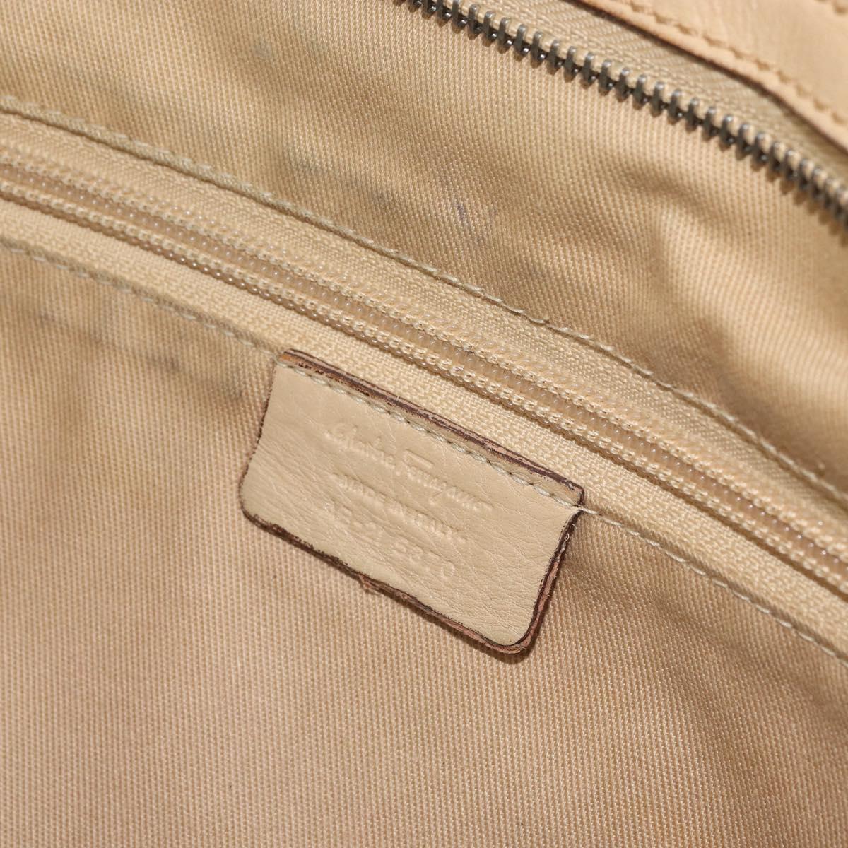 Salvatore Ferragamo Gancini Hand Bag Leather Beige Silver Auth ep12988