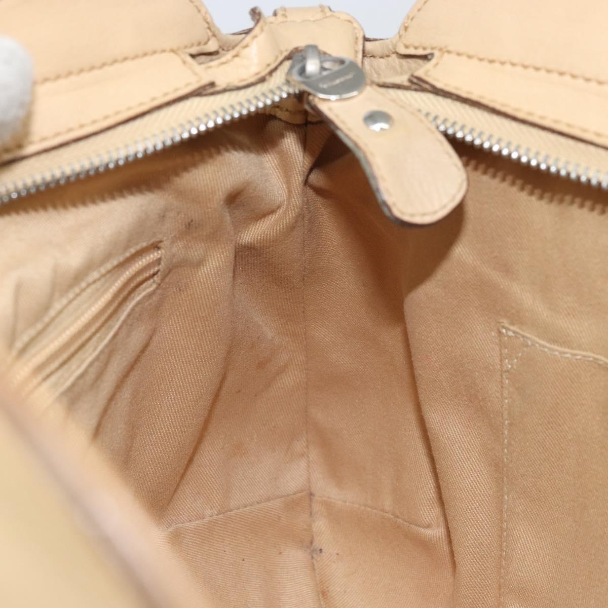 Salvatore Ferragamo Gancini Hand Bag Leather Beige Silver Auth ep12988