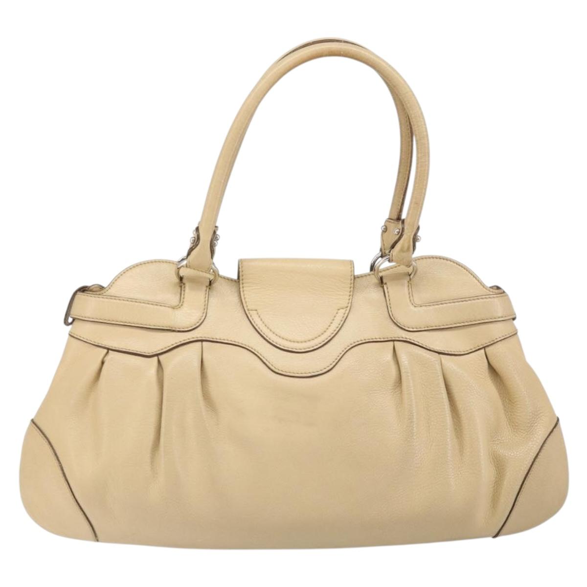 Salvatore Ferragamo Gancini Hand Bag Leather Beige Silver Auth ep12988