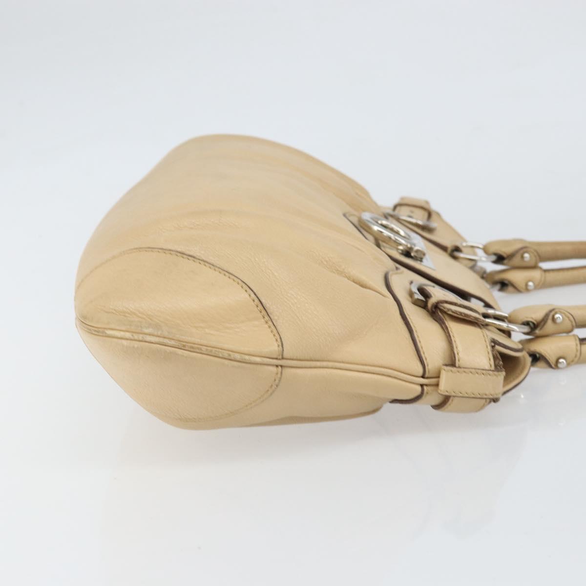 Salvatore Ferragamo Gancini Hand Bag Leather Beige Silver Auth ep12988