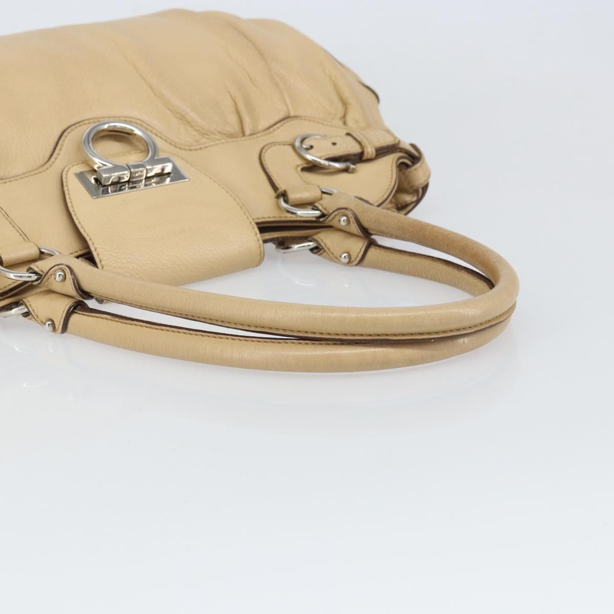 Salvatore Ferragamo Gancini Hand Bag Leather Beige Silver Auth ep12988