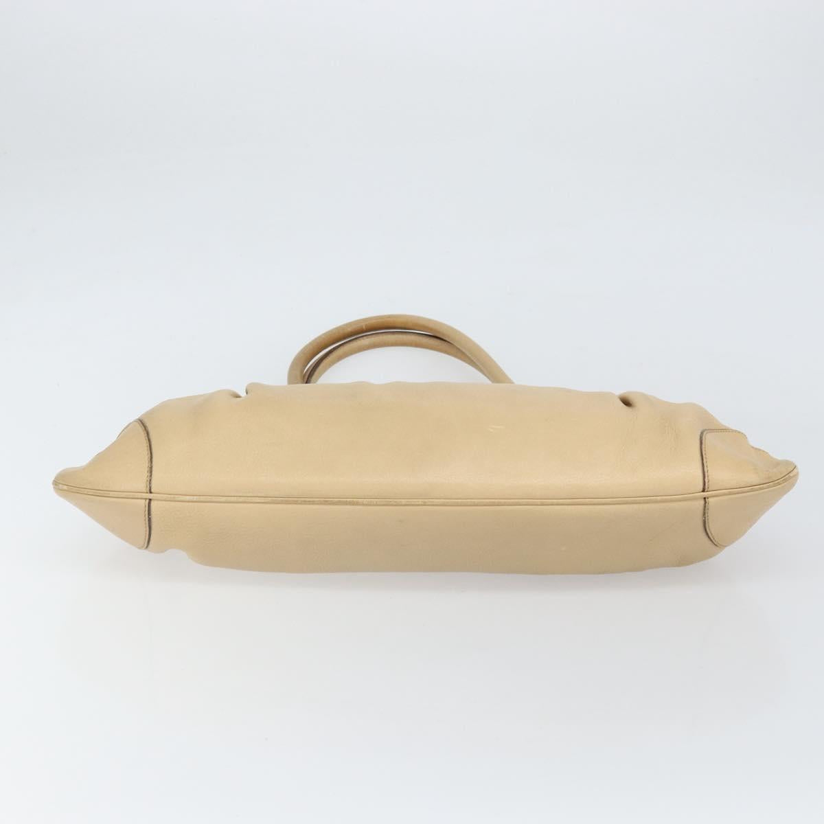 Salvatore Ferragamo Gancini Hand Bag Leather Beige Silver Auth ep12988