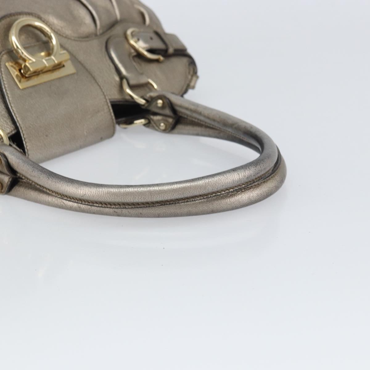 Salvatore Ferragamo Gancini Hand Bag Leather Gold Auth ep12989