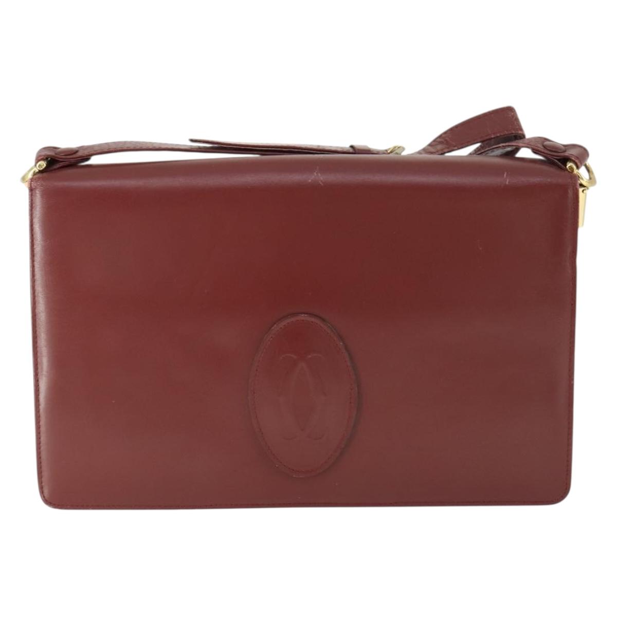 CARTIER Must Line Shoulder Bag Leather Bordeaux Gold Auth ep12994