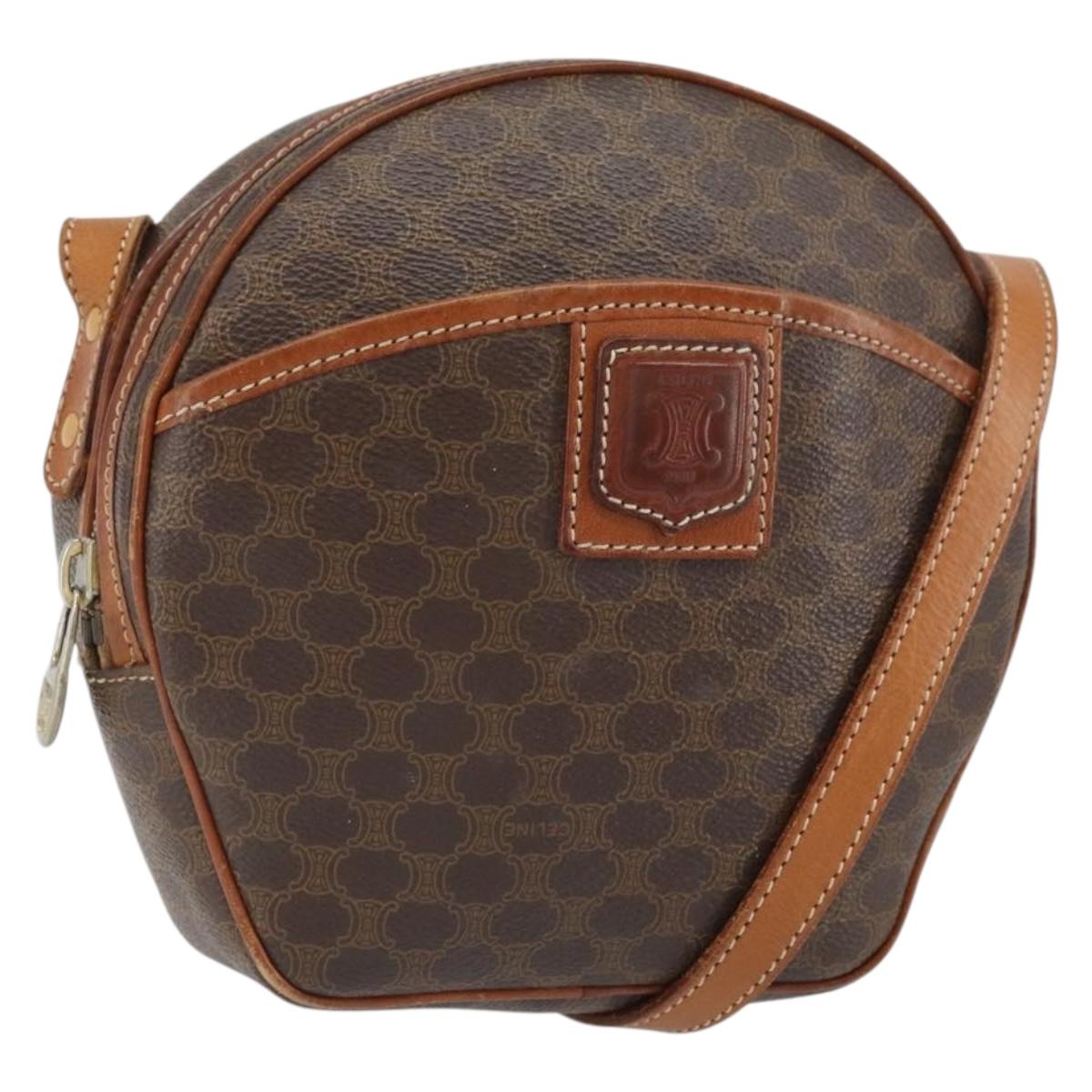 CELINE Macadam Canvas Shoulder Bag PVC Leather Brown Gold Auth ep12997
