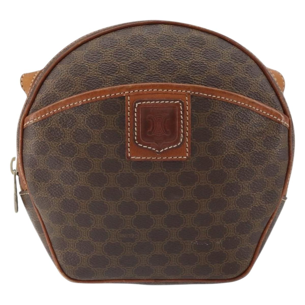 CELINE Macadam Canvas Shoulder Bag PVC Leather Brown Gold Auth ep12997