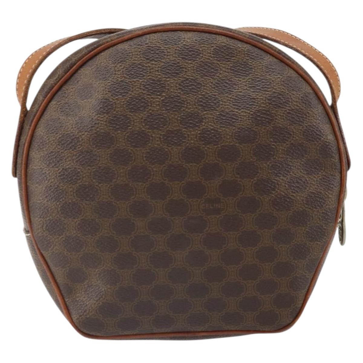 CELINE Macadam Canvas Shoulder Bag PVC Leather Brown Gold Auth ep12997