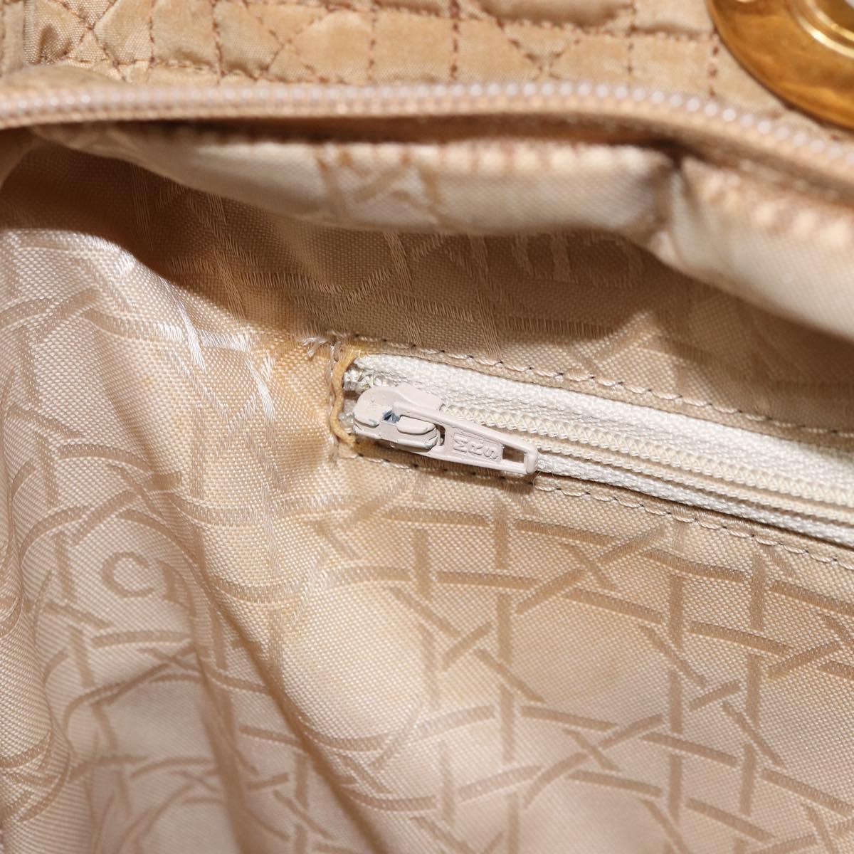 Christian Dior Lady Dior Hand Bag Nylon Beige Gold Auth ep13008