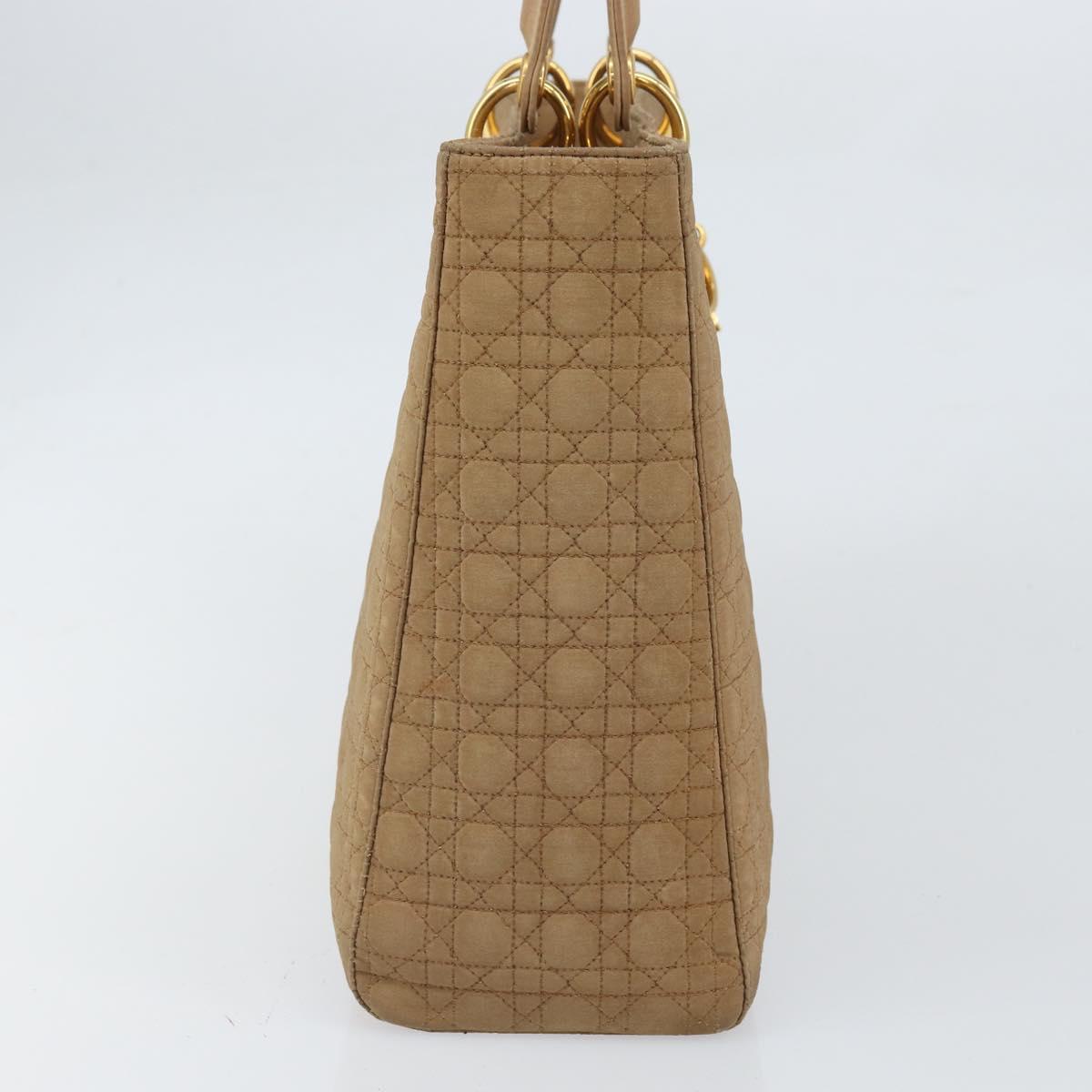 Christian Dior Lady Dior Hand Bag Nylon Beige Gold Auth ep13008