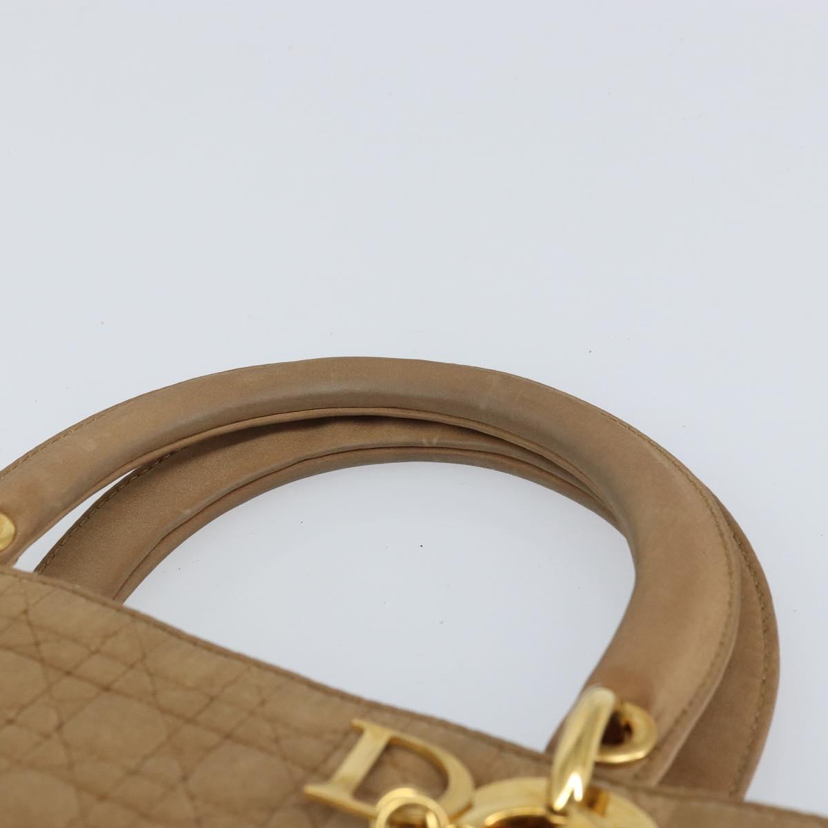 Christian Dior Lady Dior Hand Bag Nylon Beige Gold Auth ep13008