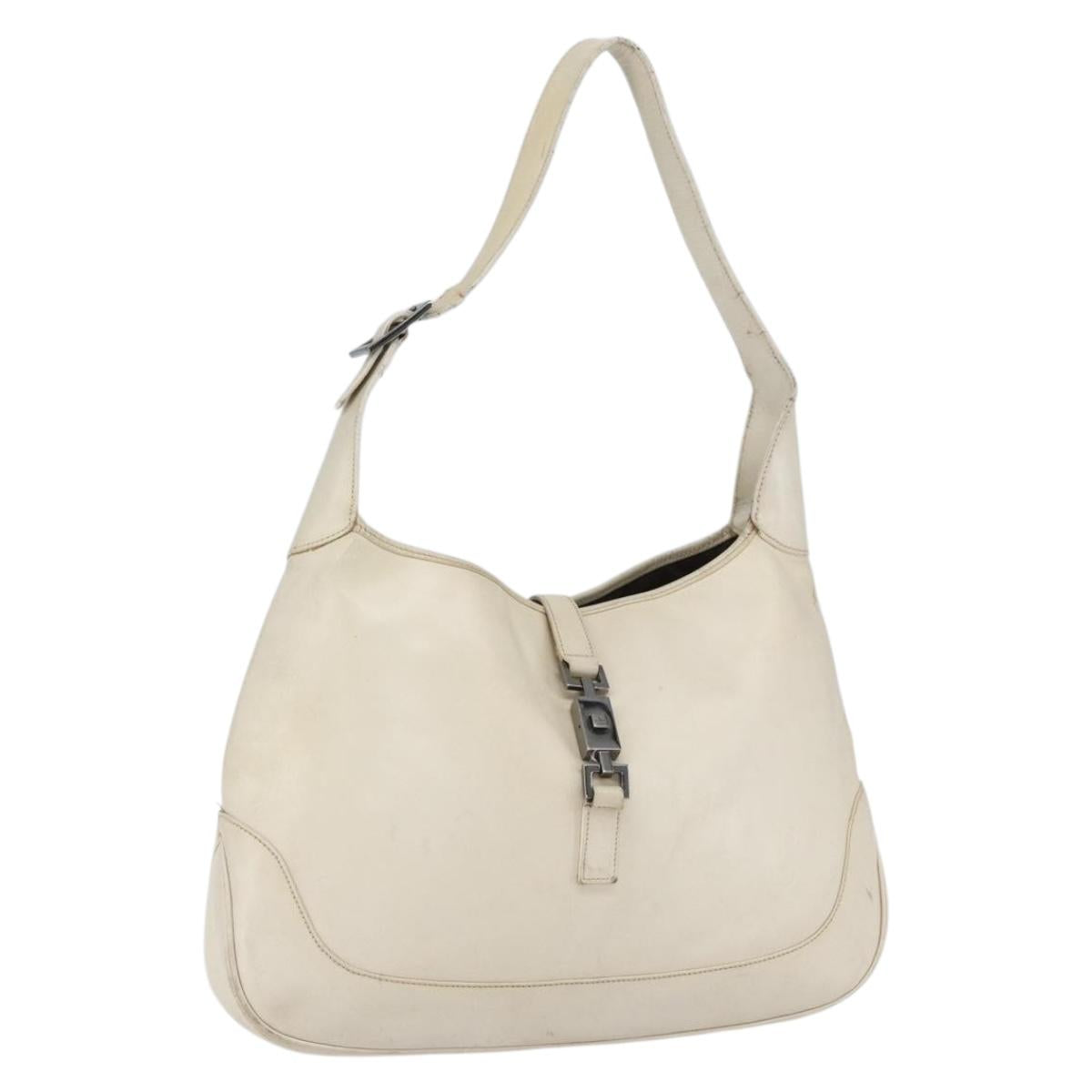 GUCCI Jackie Shoulder Bag Leather White 001 3346 Auth ep13015