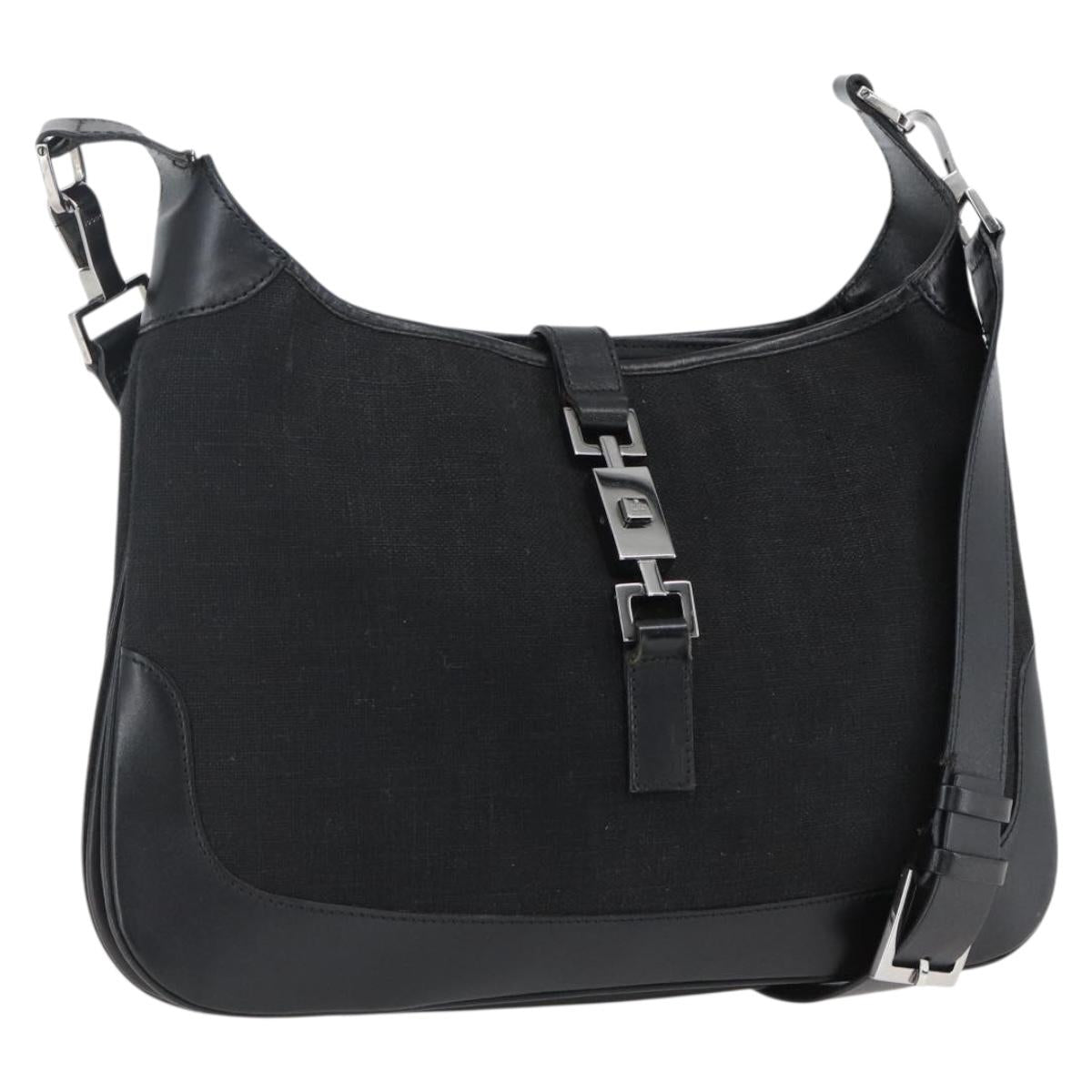 GUCCI Jackie Shoulder Bag Canvas Leather Black Silver 001 4272 Auth ep13016