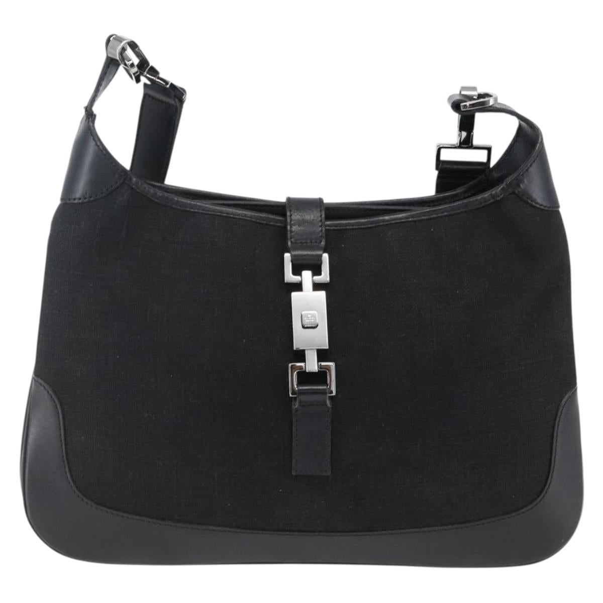 GUCCI Jackie Shoulder Bag Canvas Leather Black Silver 001 4272 Auth ep13016