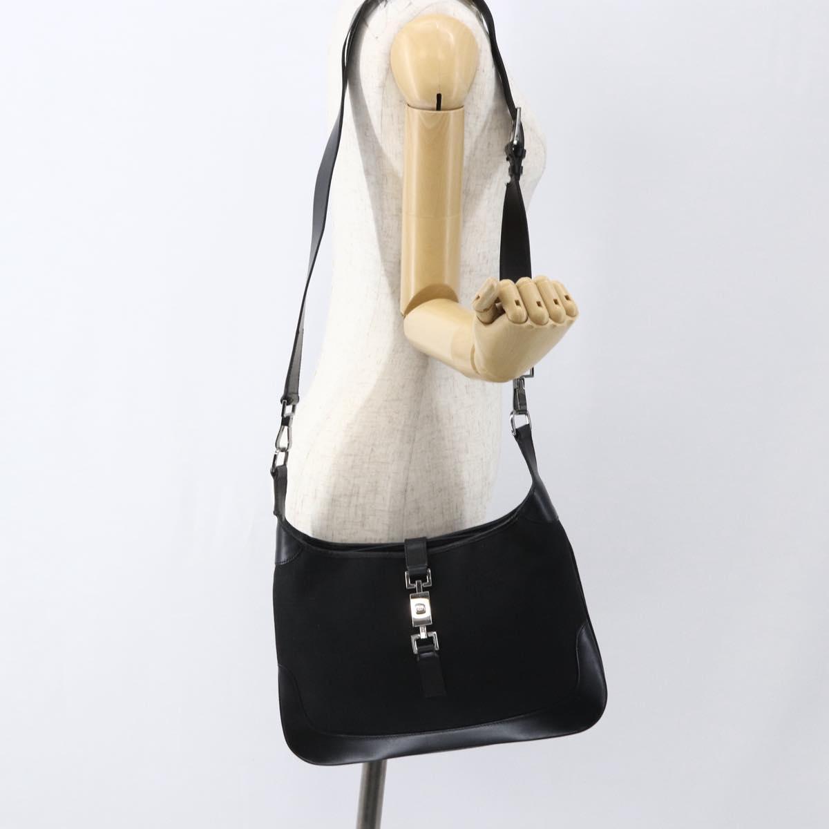 GUCCI Jackie Shoulder Bag Canvas Leather Black Silver 001 4272 Auth ep13016