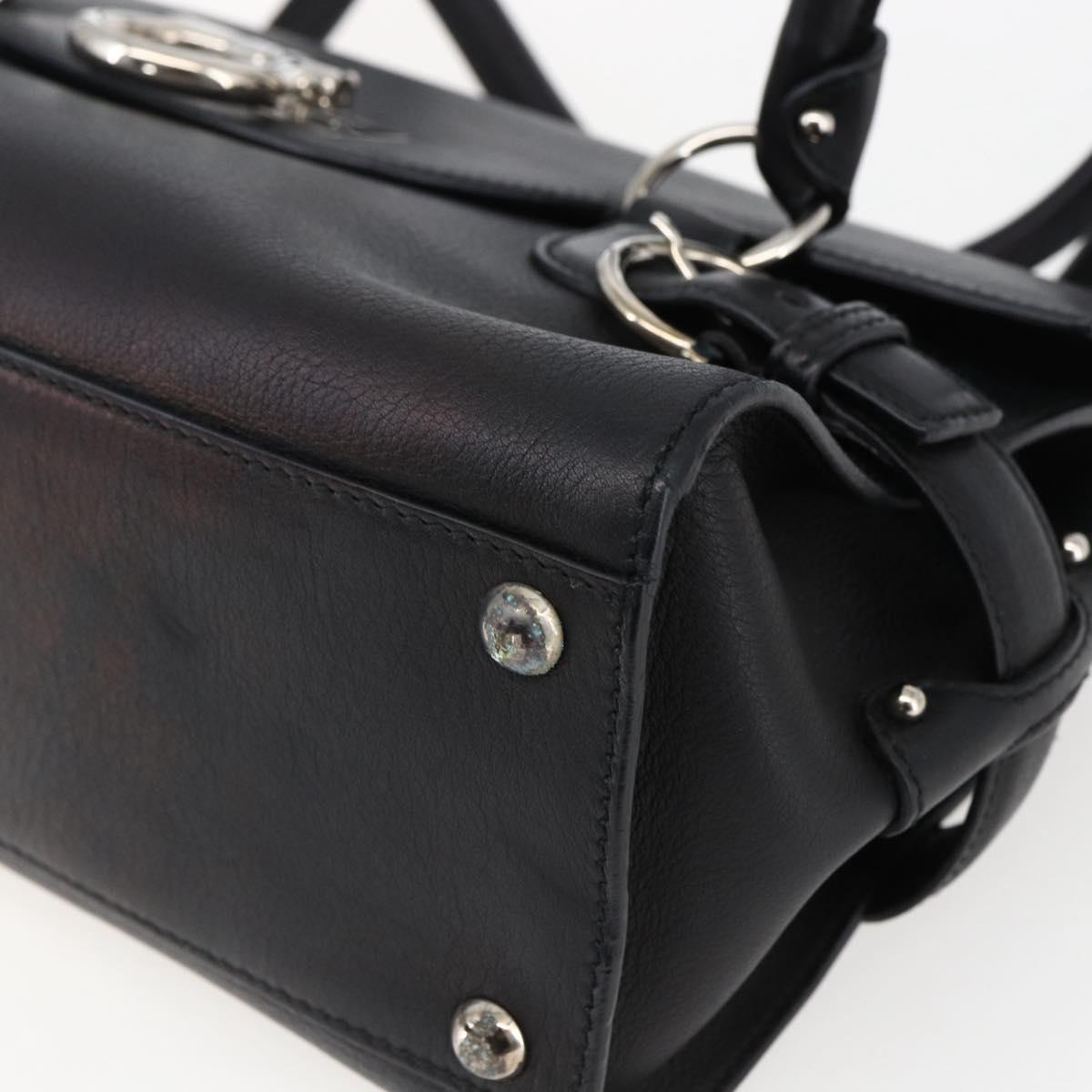 Salvatore Ferragamo Gancini Hand Bag Leather Black Silver Auth ep13022V