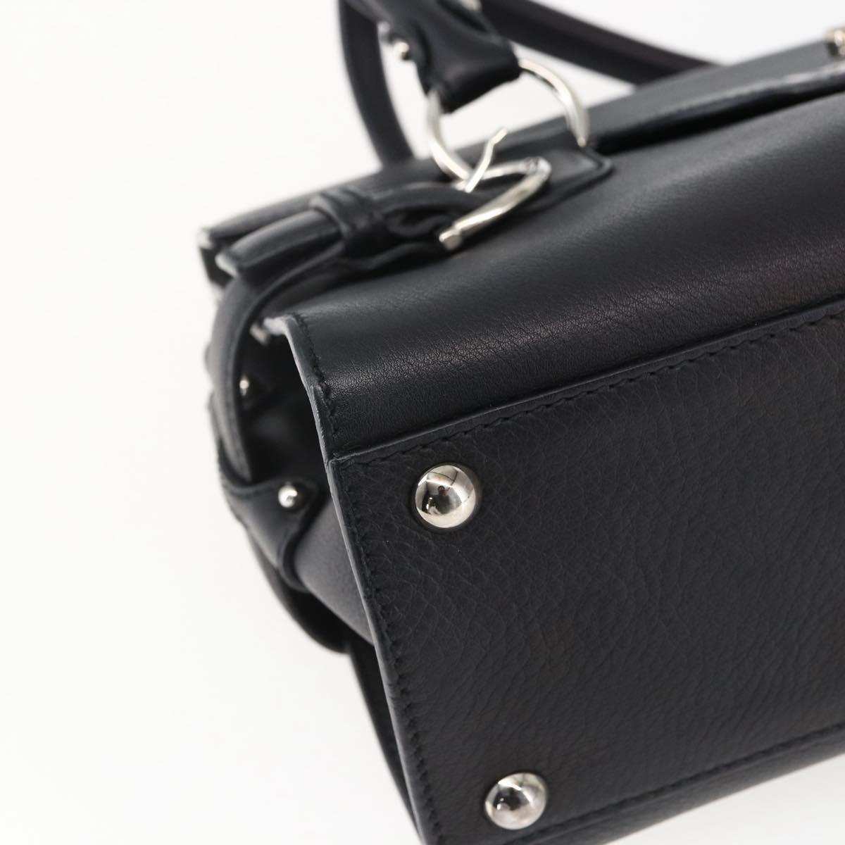 Salvatore Ferragamo Gancini Hand Bag Leather Black Silver Auth ep13022V