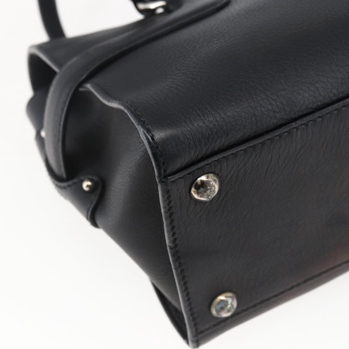 Salvatore Ferragamo Gancini Hand Bag Leather Black Silver Auth ep13022V