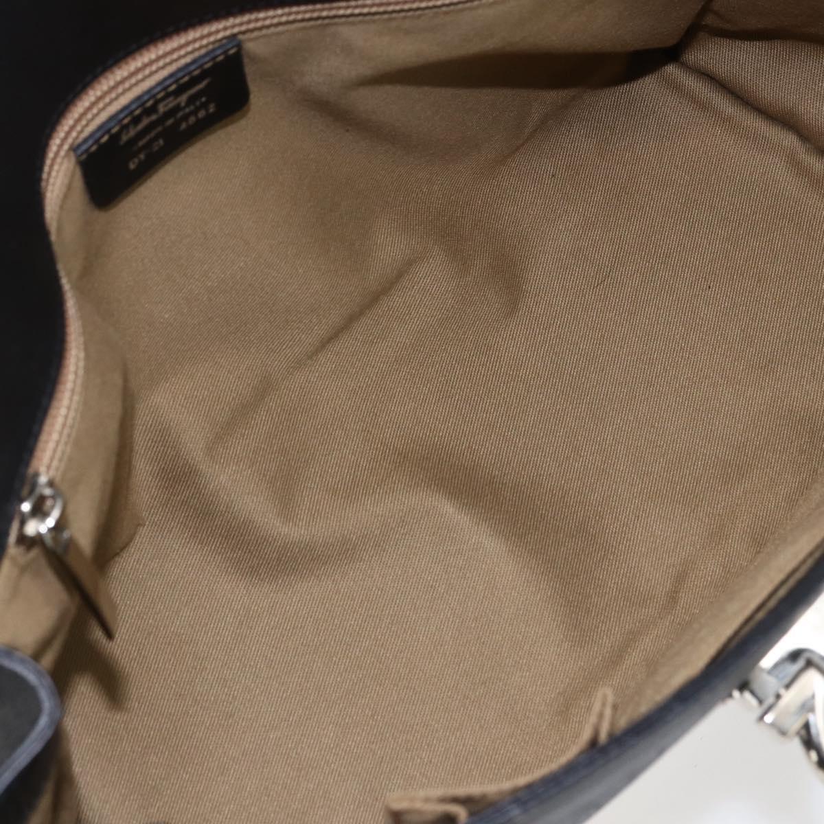 Salvatore Ferragamo Gancini Hand Bag Leather Black Silver Auth ep13022V