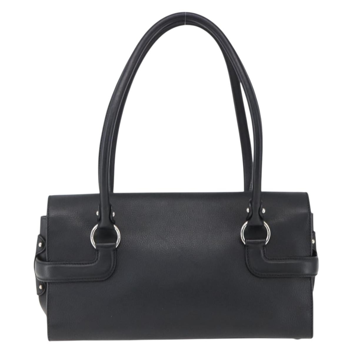 Salvatore Ferragamo Gancini Hand Bag Leather Black Silver Auth ep13022V