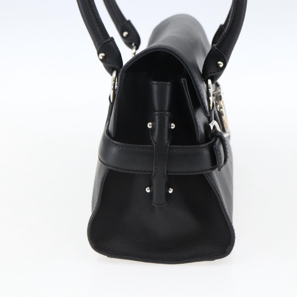 Salvatore Ferragamo Gancini Hand Bag Leather Black Silver Auth ep13022V