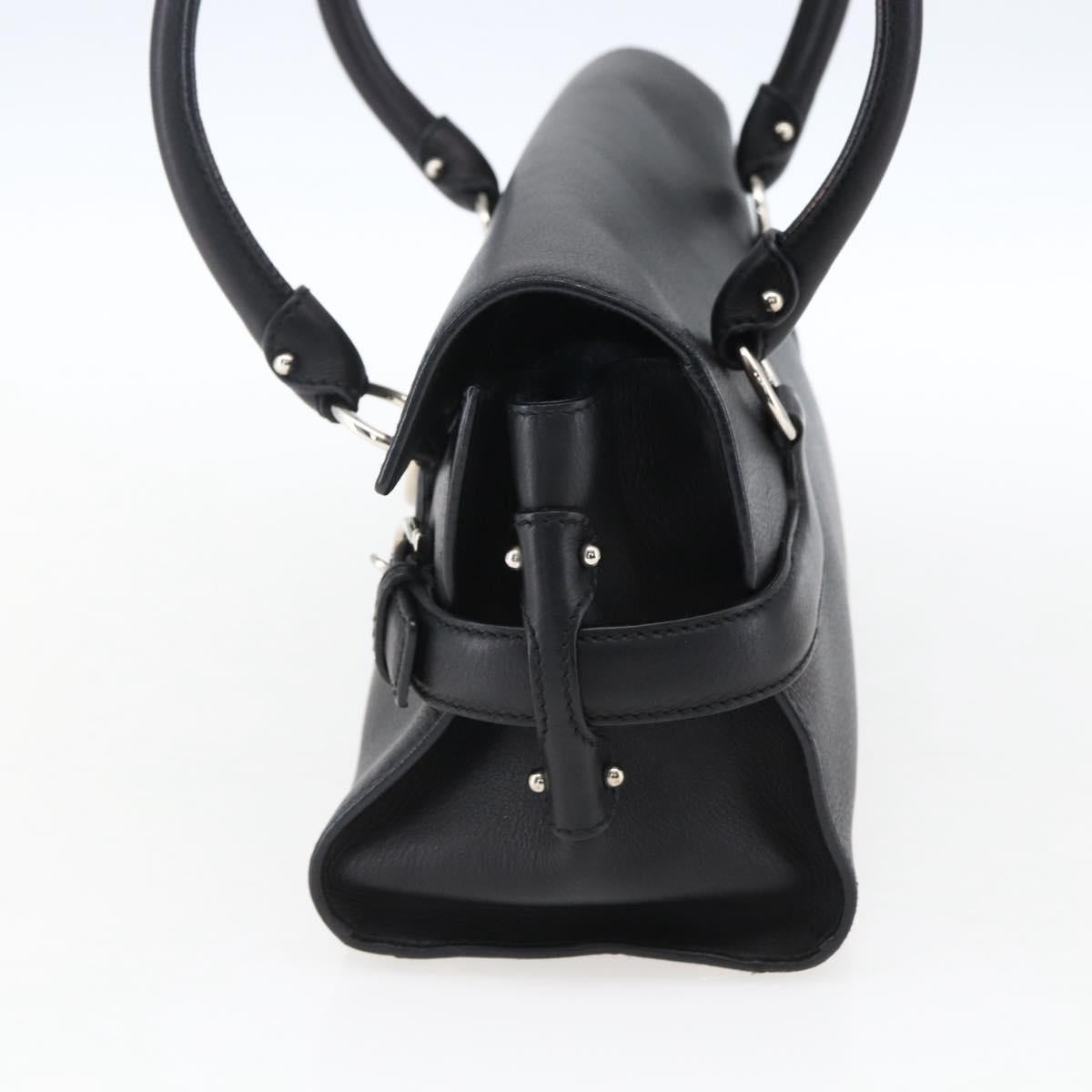 Salvatore Ferragamo Gancini Hand Bag Leather Black Silver Auth ep13022V