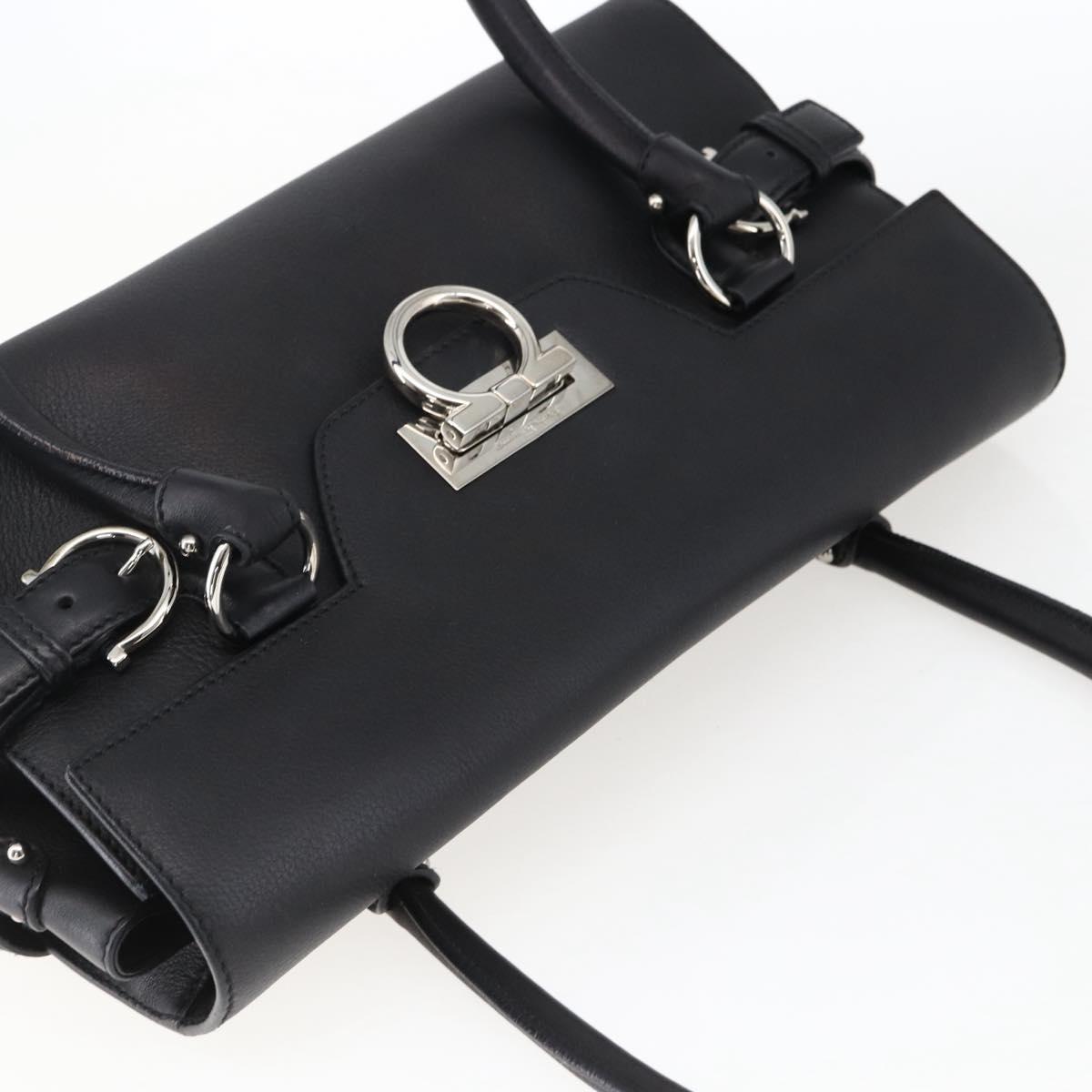 Salvatore Ferragamo Gancini Hand Bag Leather Black Silver Auth ep13022V