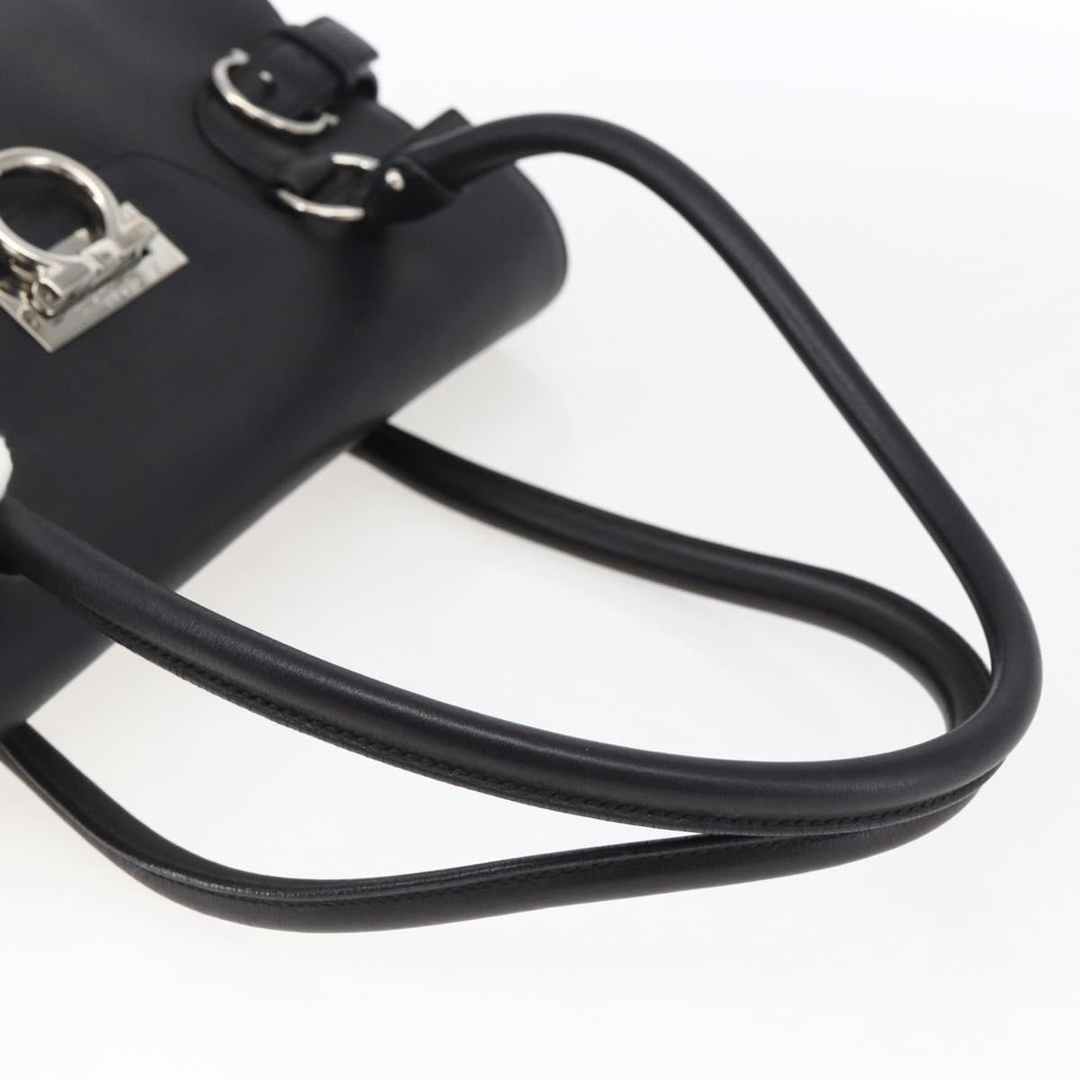 Salvatore Ferragamo Gancini Hand Bag Leather Black Silver Auth ep13022V