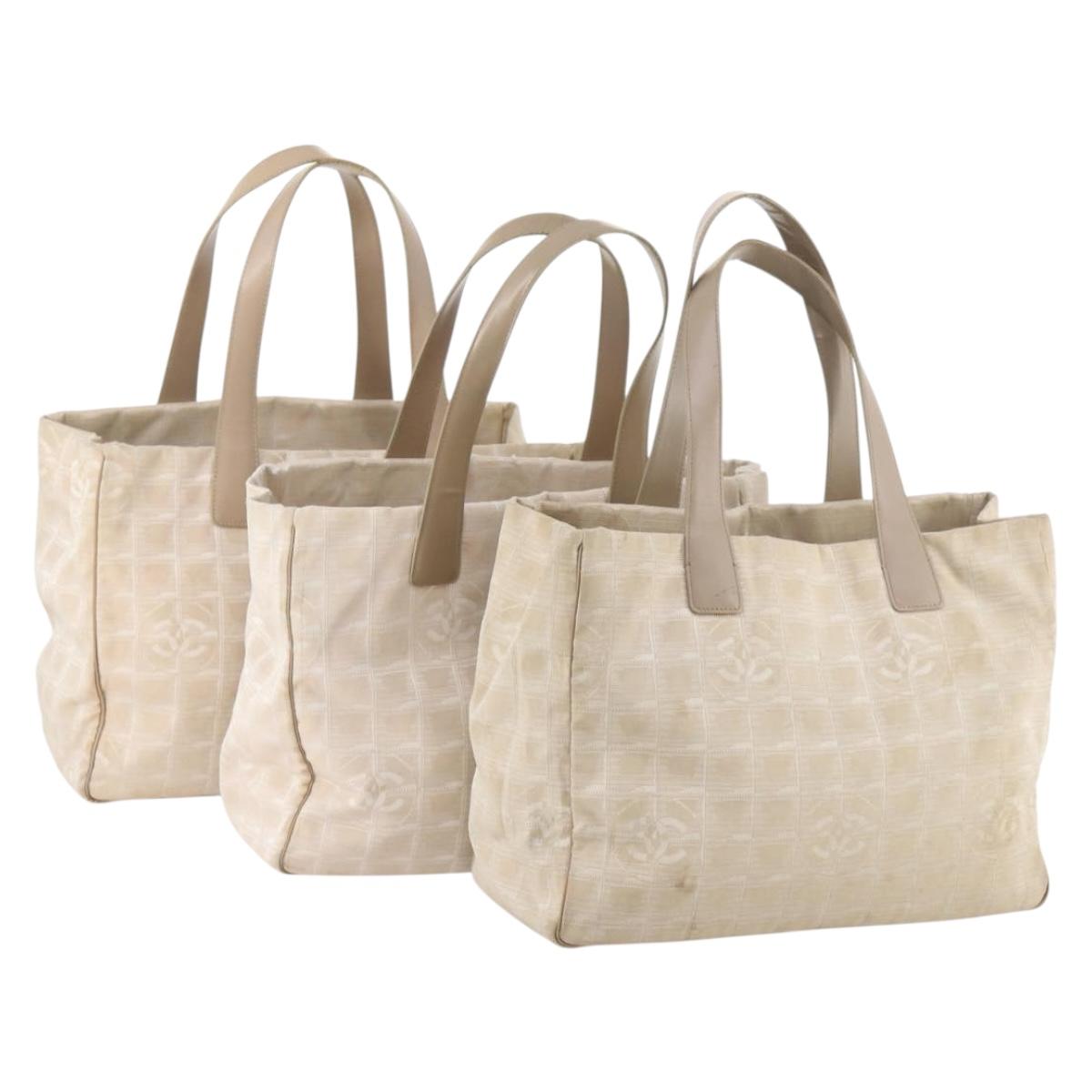 CHANEL New Travel Line Tote Bag Nylon 3 Set Beige CC Auth ep13032