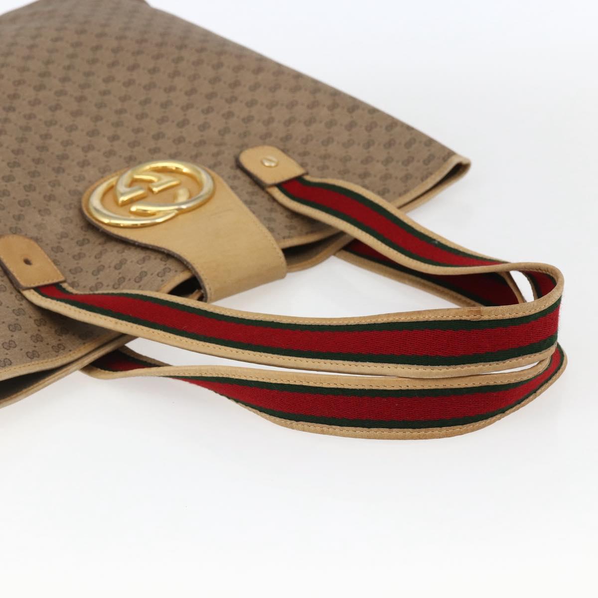 GUCCI Micro GG Supreme Web Sherry Line Tote Bag PVC Beige Gold Red Auth ep13035