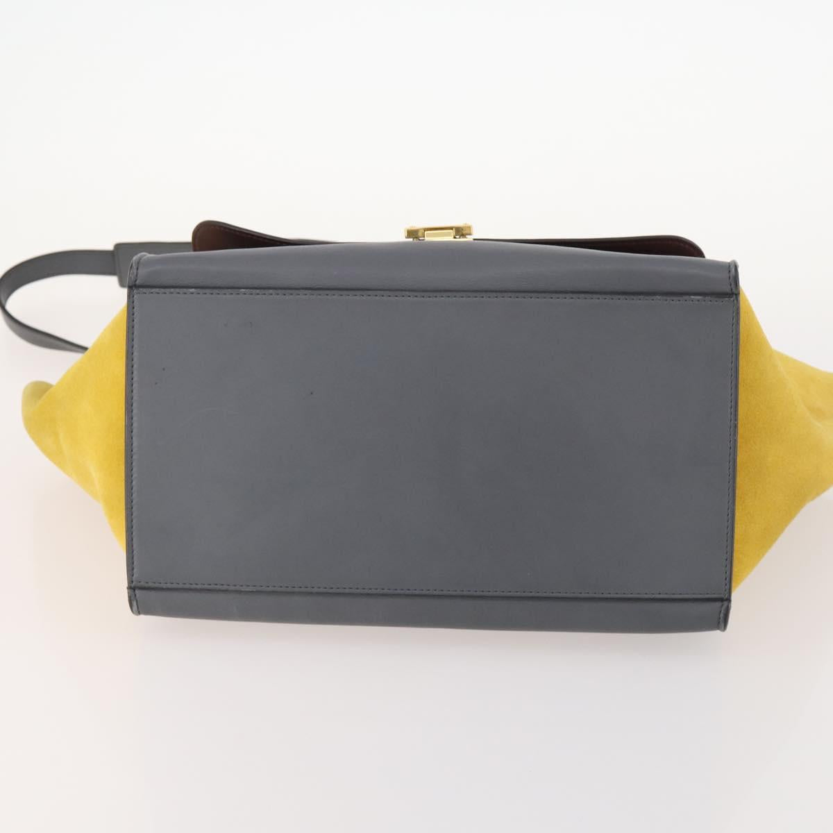 CELINE Trapeze Hand Bag Suede Leather 2way Gray Gold Auth ep13043
