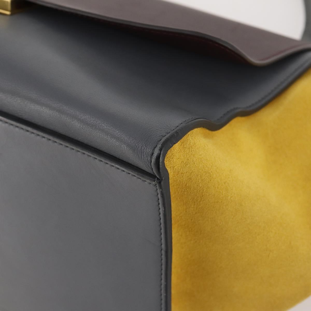 CELINE Trapeze Hand Bag Suede Leather 2way Gray Gold Auth ep13043