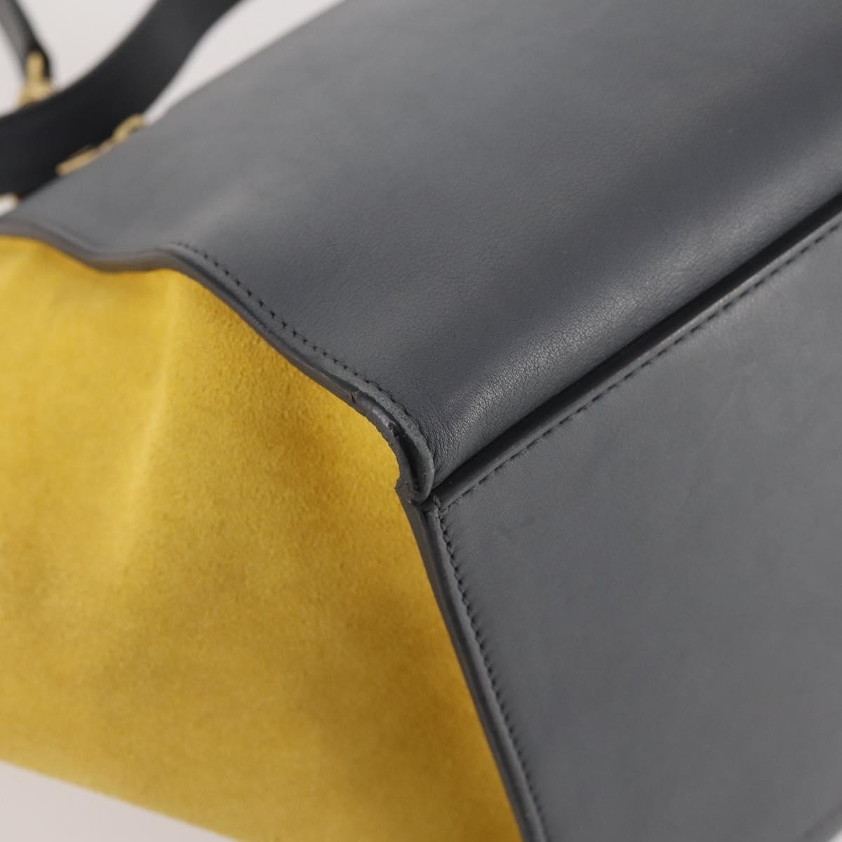 CELINE Trapeze Hand Bag Suede Leather 2way Gray Gold Auth ep13043
