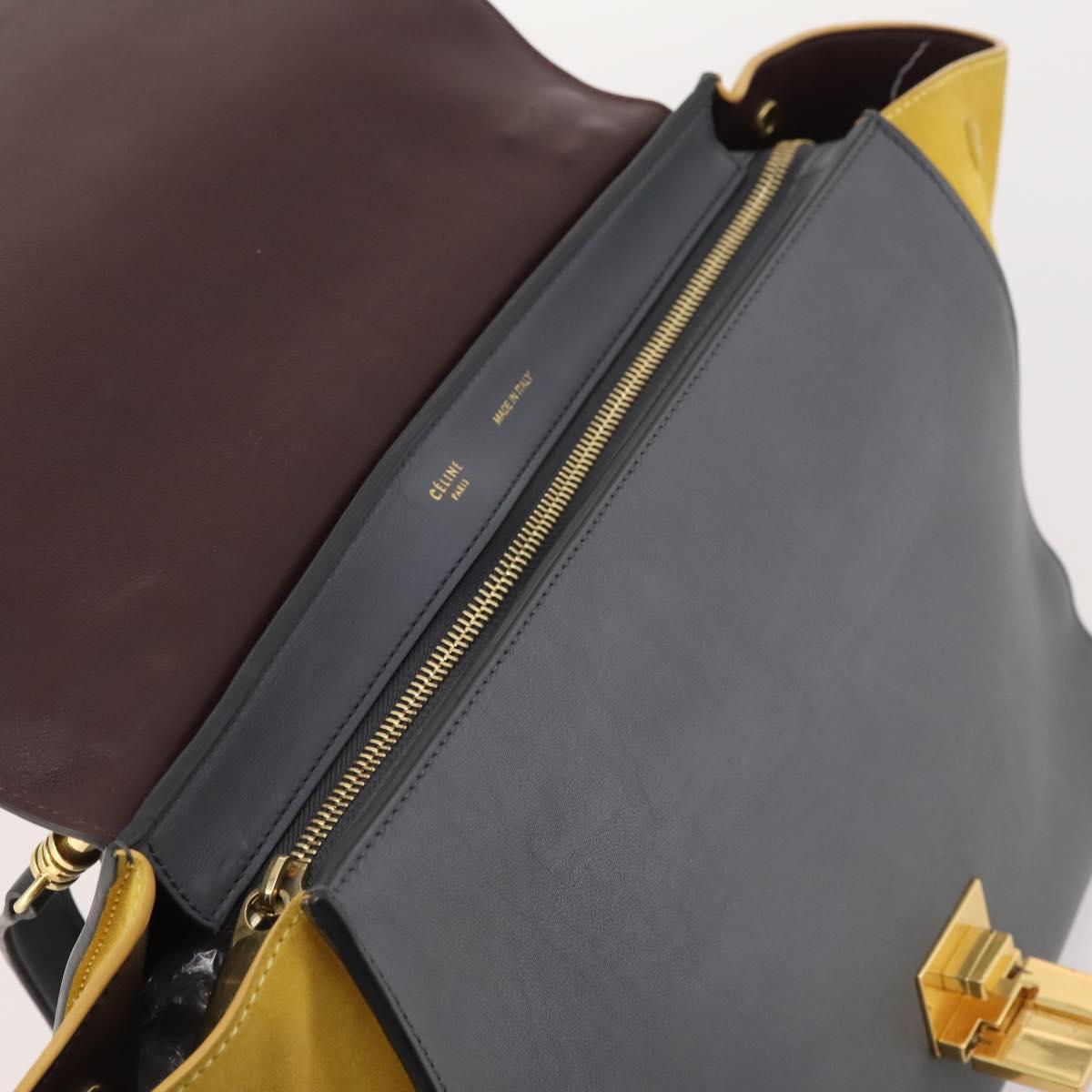 CELINE Trapeze Hand Bag Suede Leather 2way Gray Gold Auth ep13043