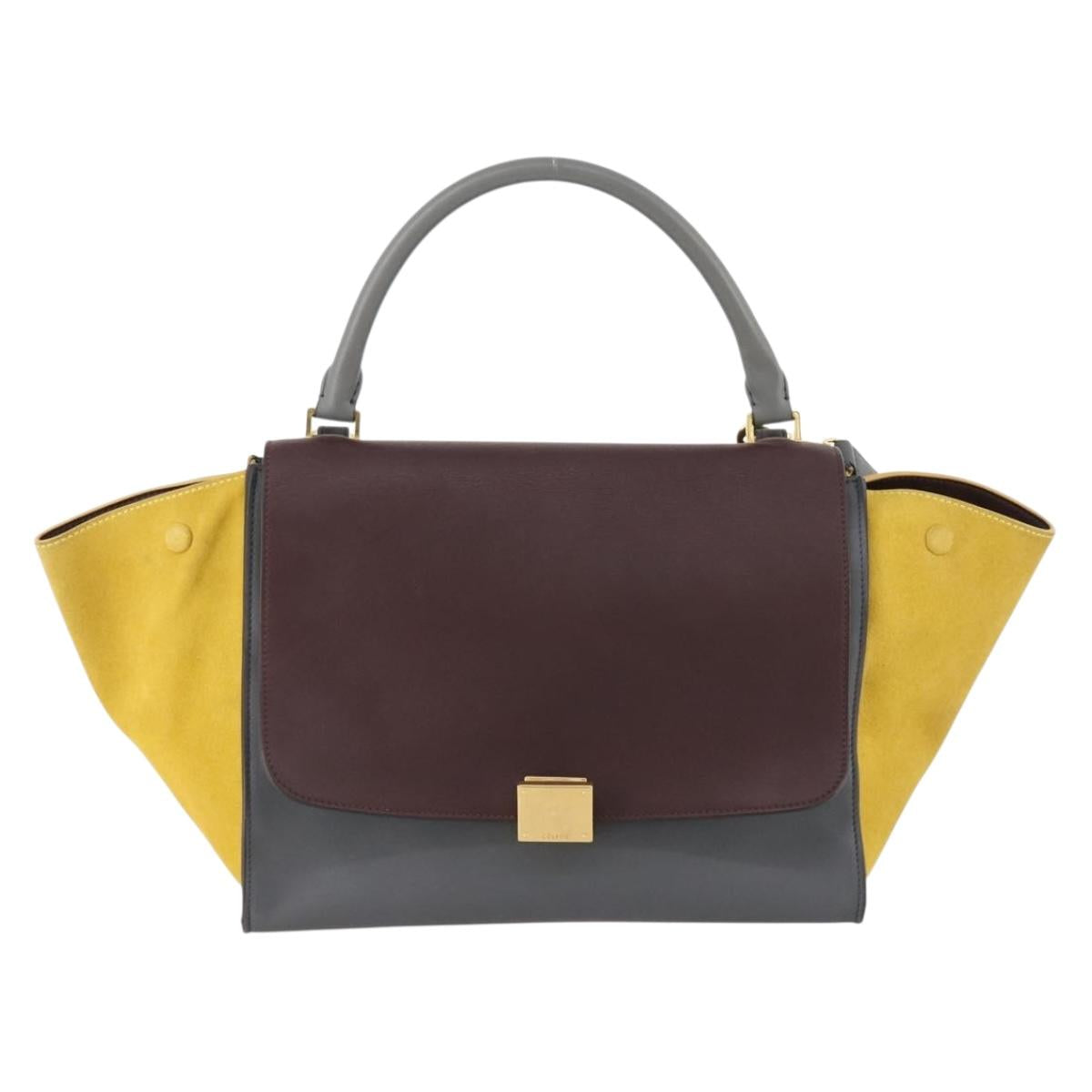 CELINE Trapeze Hand Bag Suede Leather 2way Gray Gold Auth ep13043