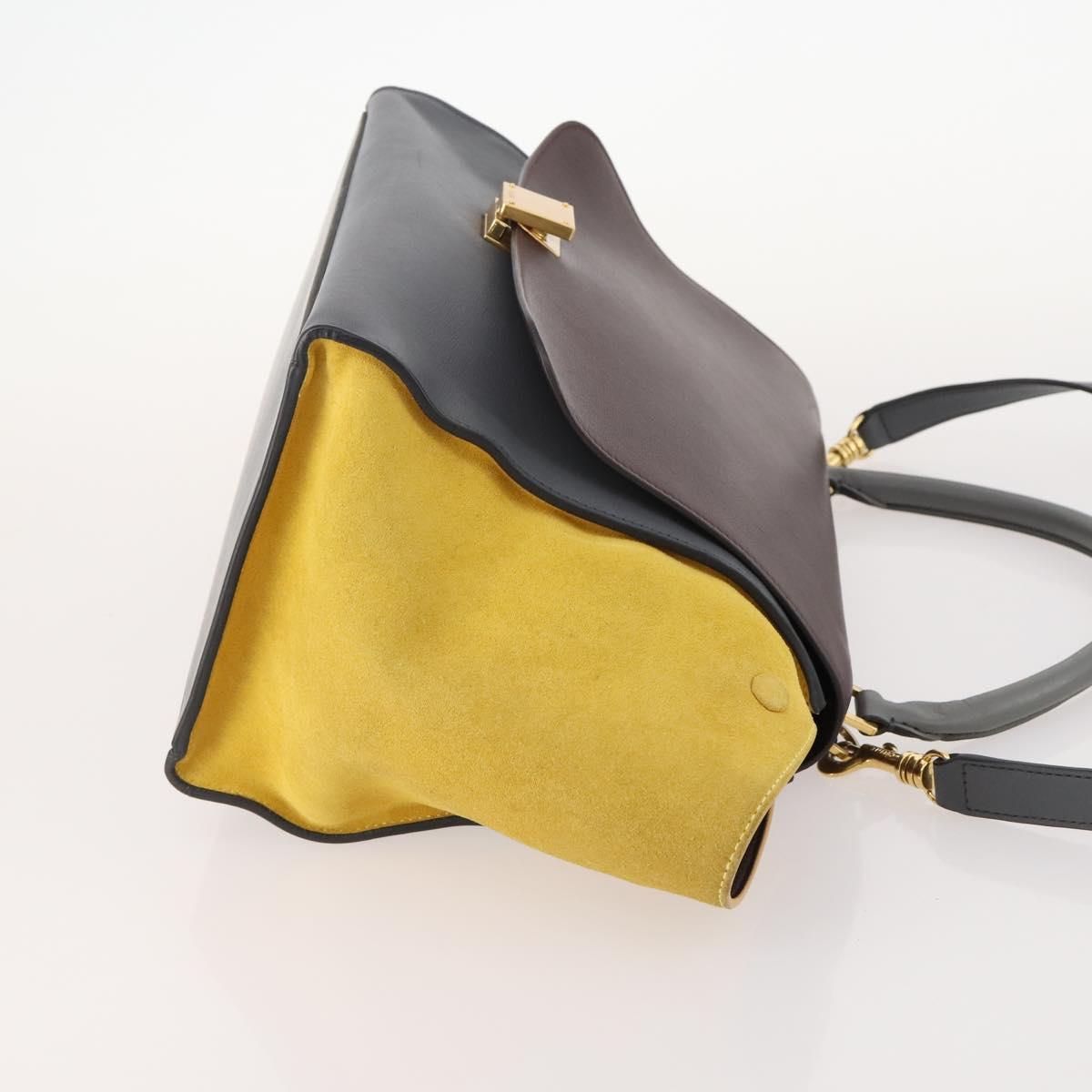 CELINE Trapeze Hand Bag Suede Leather 2way Gray Gold Auth ep13043