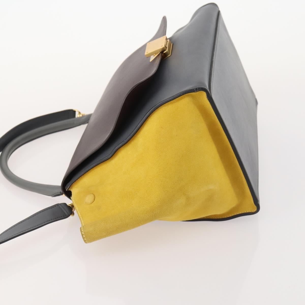 CELINE Trapeze Hand Bag Suede Leather 2way Gray Gold Auth ep13043